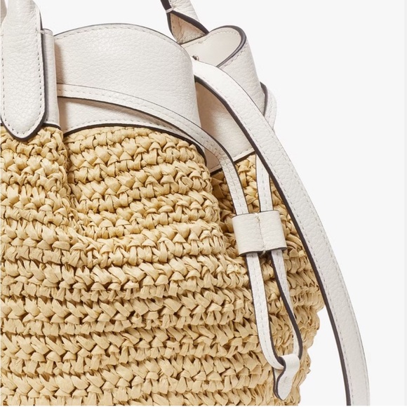 ♠️kate spade Dumpling Straw Large Satchel Bag, Parchment NWT - Picture 4 of 14